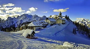 village under snow during daytime HD wallpaper