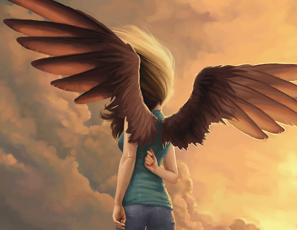 angel painting, angel, wings HD wallpaper