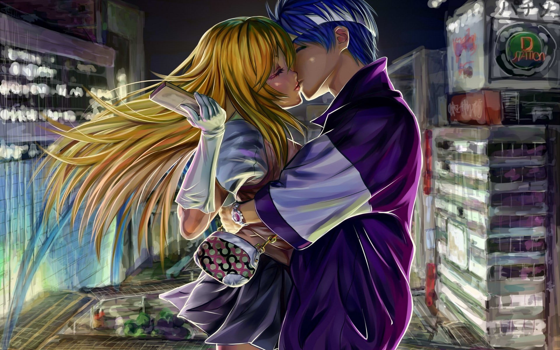 Man And Woman Kissing Anime Illustration Hd Wallpaper Wallpaper