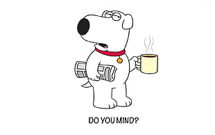 dog holding newspaper and coffee mug illustration HD wallpaper