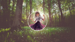 female anime character illustration \, anime, blurred, minimalism, nature