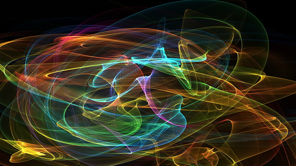 green, blue, teal, yellow, orange multicolored light artwork HD wallpaper