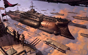 brown spacecraft illustration, fantasy art, gunships, futuristic, artwork