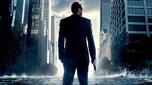 man in suit between buildings wallpaper, Inception, Leonardo DiCaprio, water, skyscraper