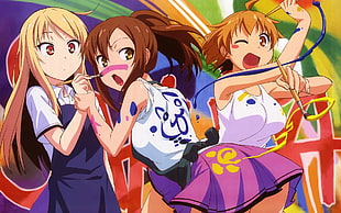 three female anime characters HD wallpaper