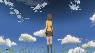 brown haired female anime cartoon illustration HD wallpaper