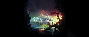person and clouds wallpaper, ultra-wide, painting, fantasy art