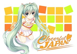 Cheerful Japan anime character with long green hair