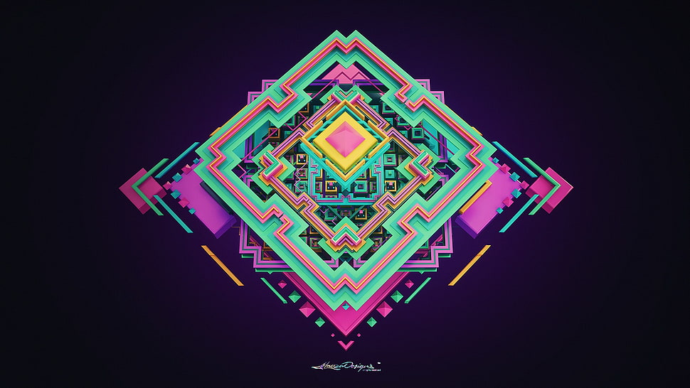 blue, teal, and pink maze illustration HD wallpaper