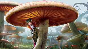 Alice In The Wonderland Mad Hatter digital wallpaper, Alice in Wonderland, mushroom, Mad Hatter, Johnny Depp HD wallpaper