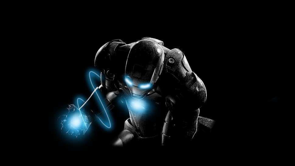 Iron Man poster, Iron Man, black, blue, minimalism HD wallpaper