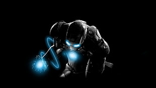 Iron Man poster, Iron Man, black, blue, minimalism