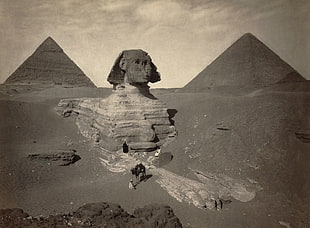 Great Sphynx of Giza, nature, landscape, monochrome, vintage HD wallpaper