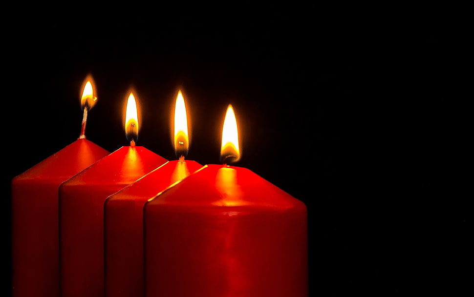 time lapse photography of four red pillar candles HD wallpaper