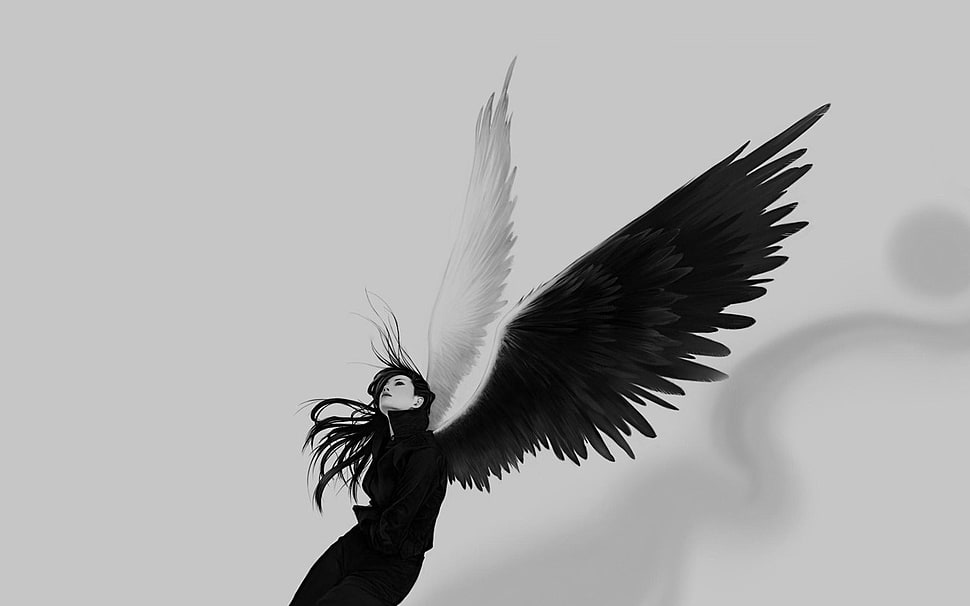 winged person illustration, drawing, angel, monochrome HD wallpaper