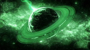 planet with ring illustration, digital art, universe, space, planet HD wallpaper