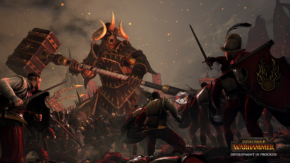 Warhamer character illustration, Total War: Warhammer, Chaos Warriors, hammer HD wallpaper