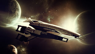 white and black Normandy spaceship, Mass Effect, video games, normandy sr-1