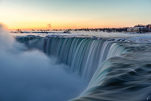 waterfalls, waterfall, river, snow, long exposure HD wallpaper