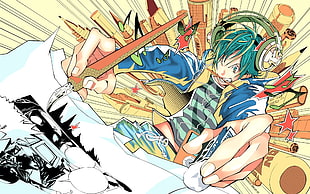 green-haired male anime character, Bakuman, anime, headphones