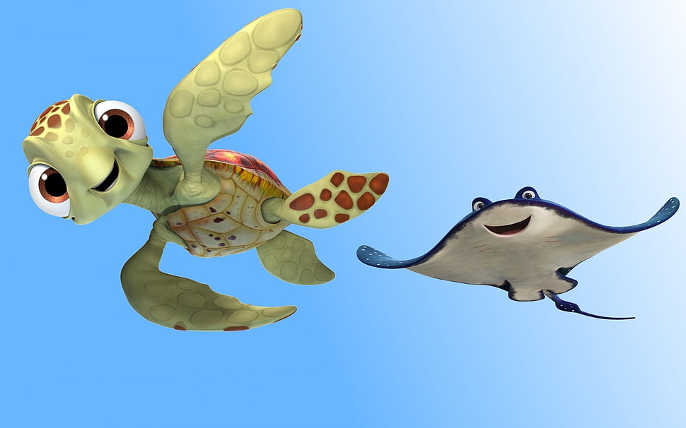 Finding Dory turtle and stingray character HD wallpaper