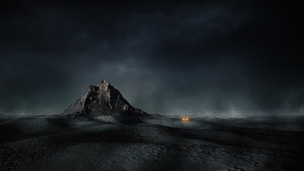 black mountain, nature, mist, landscape, desert HD wallpaper