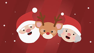 Santa Claus, Rudolph, and Mrs. Santa illustration, Christmas, Santa Claus, reindeer, Rudolph the Red-Nosed Reindeer HD wallpaper