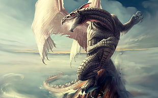 gray dragon illustration, dragon