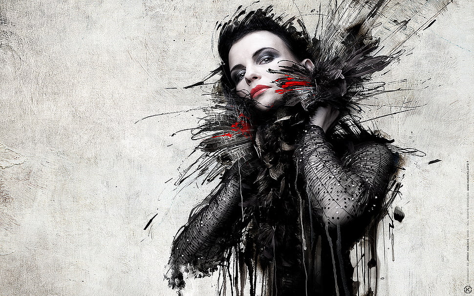 women's black top illustration, photo manipulation, texture, grunge, women HD wallpaper