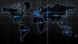 black and blue map illustration, world, map, abstract, Europe