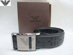 photo of black Giorgio Armani leather belt with box