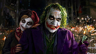 Joker and Harley Quinn, Joker, Harley Quinn, DC Comics, artwork