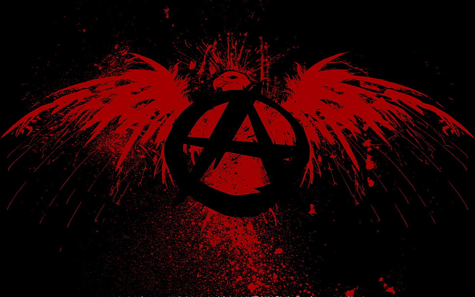 red and black bird and A logo, Anarchy , circle-A, eagle, paint splatter HD wallpaper