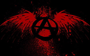 red and black bird and A logo, Anarchy , circle-A, eagle, paint splatter