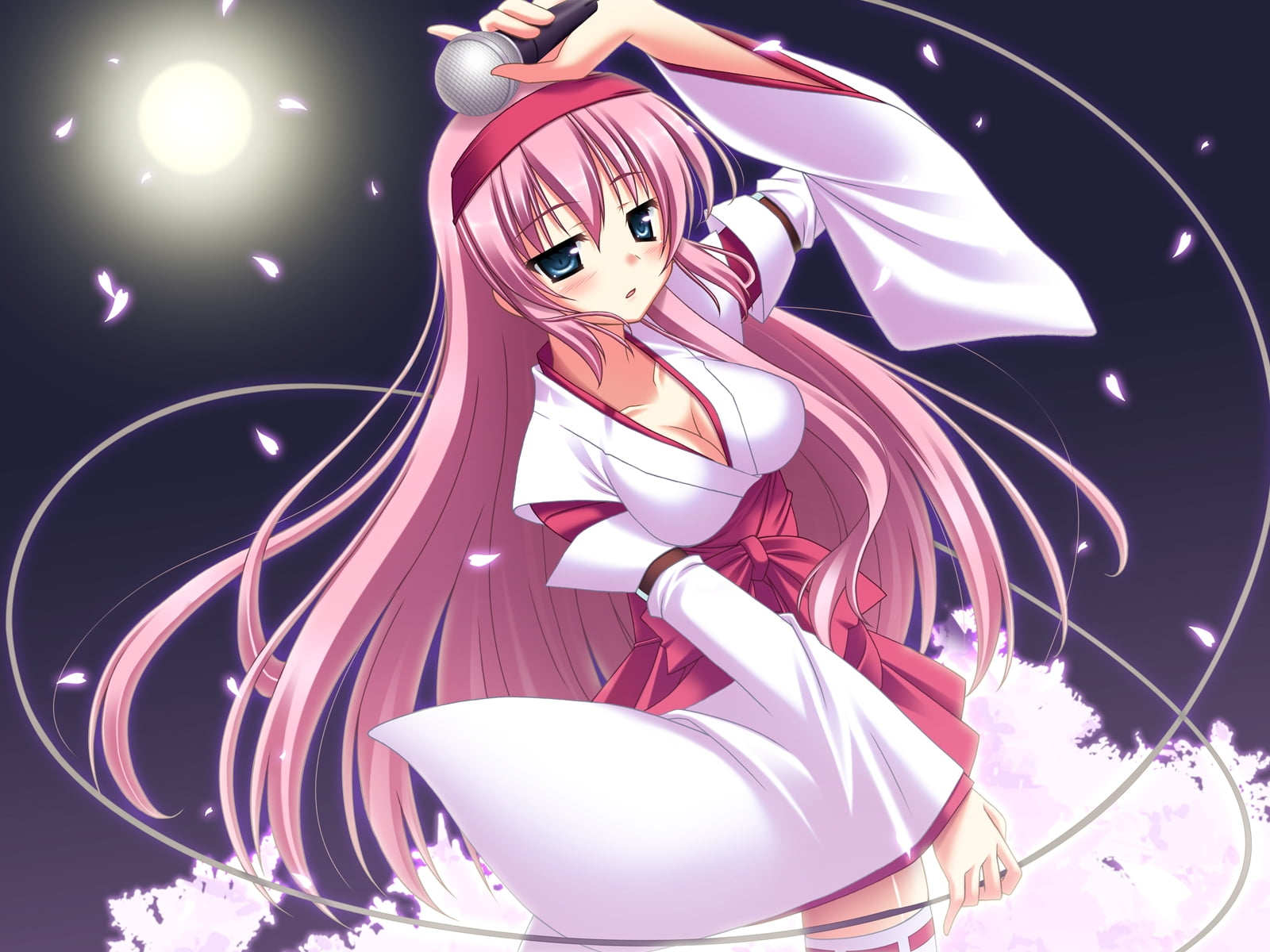 pink long-haired white dress female anime character