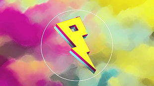 yellow lightning logo with pink and yellow background HD wallpaper