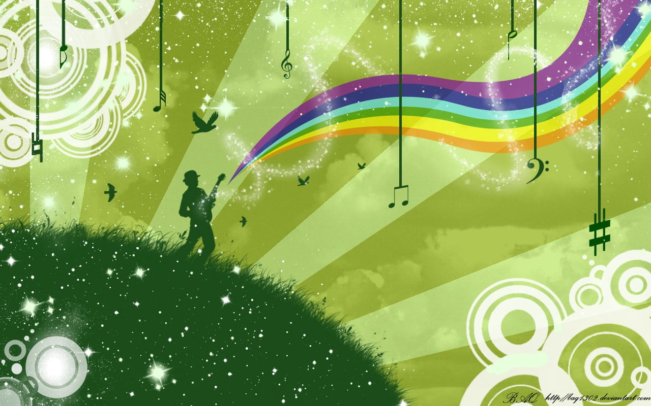 person playing guitar wallpaper, music, rainbows, digital art, abstract