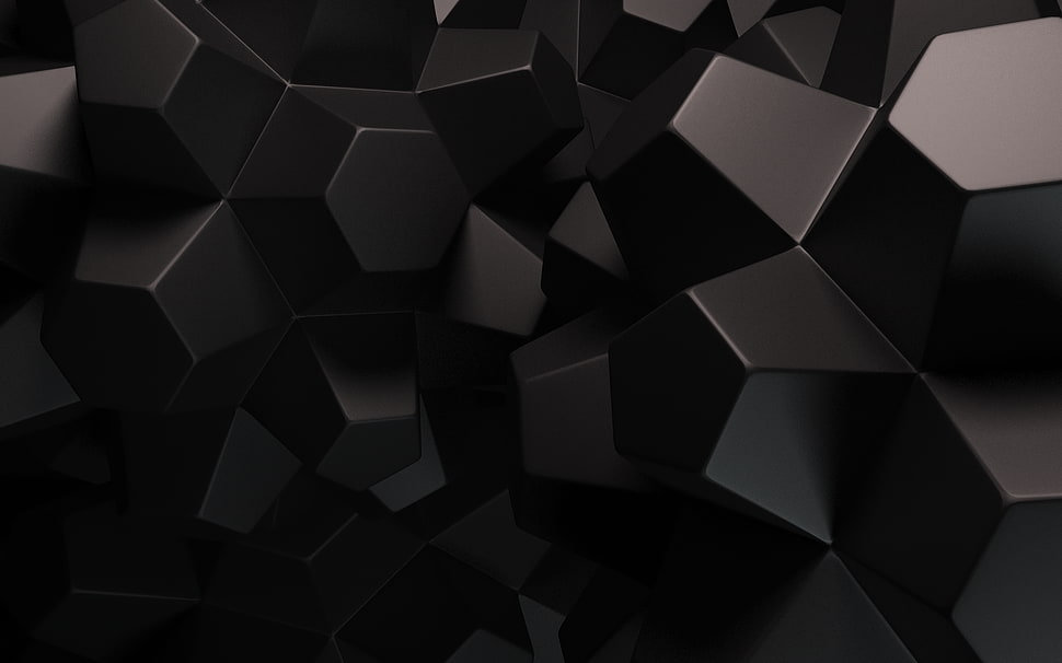 black and white area rug, hexagon, abstract, digital art, render HD wallpaper