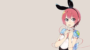 female anime character with pink short hair illustration