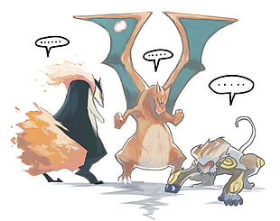 three characters illustration, Pokémon, Charizard, digital art