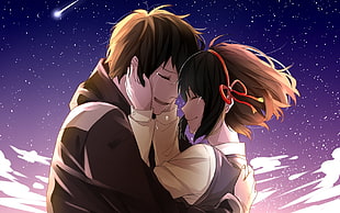brown haired anime lover digital wallpaper, anime, couple, crying, Your Name