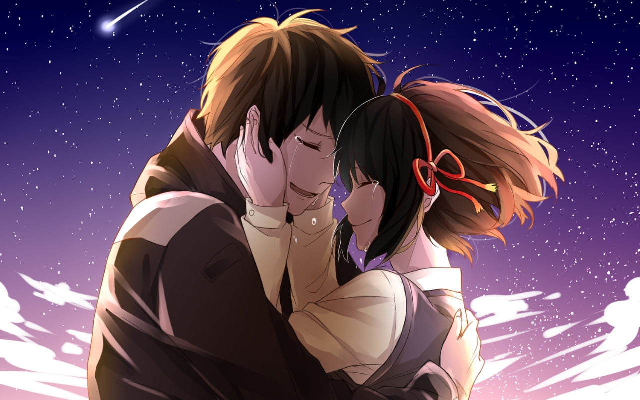 Brown Haired Anime Lover Digital Wallpaper Anime Couple Crying