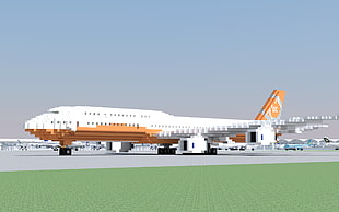 white and orange airliner, aircraft, airplane, Boeing 747, 3D Blocks