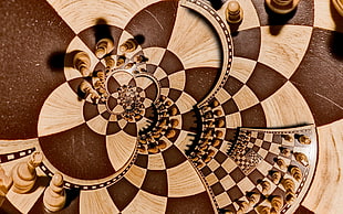 brown and beige chess piece decor, digital art, recursion, chess, pawns HD wallpaper