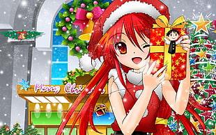 Merry Christmas anime character holding gift box