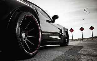black coupe, car, rims, road, Chevrolet HD wallpaper
