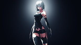 grey-haired anime girl standing HD wallpaper