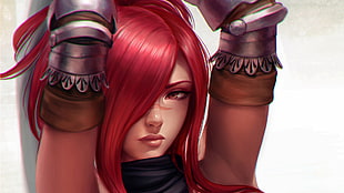 portrait photo of red-haired female game character HD wallpaper