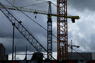 metal tower crane, cranes (machine), clouds HD wallpaper