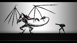 black dragon illustration, Ridley, Samus Aran, Metroid, video games
